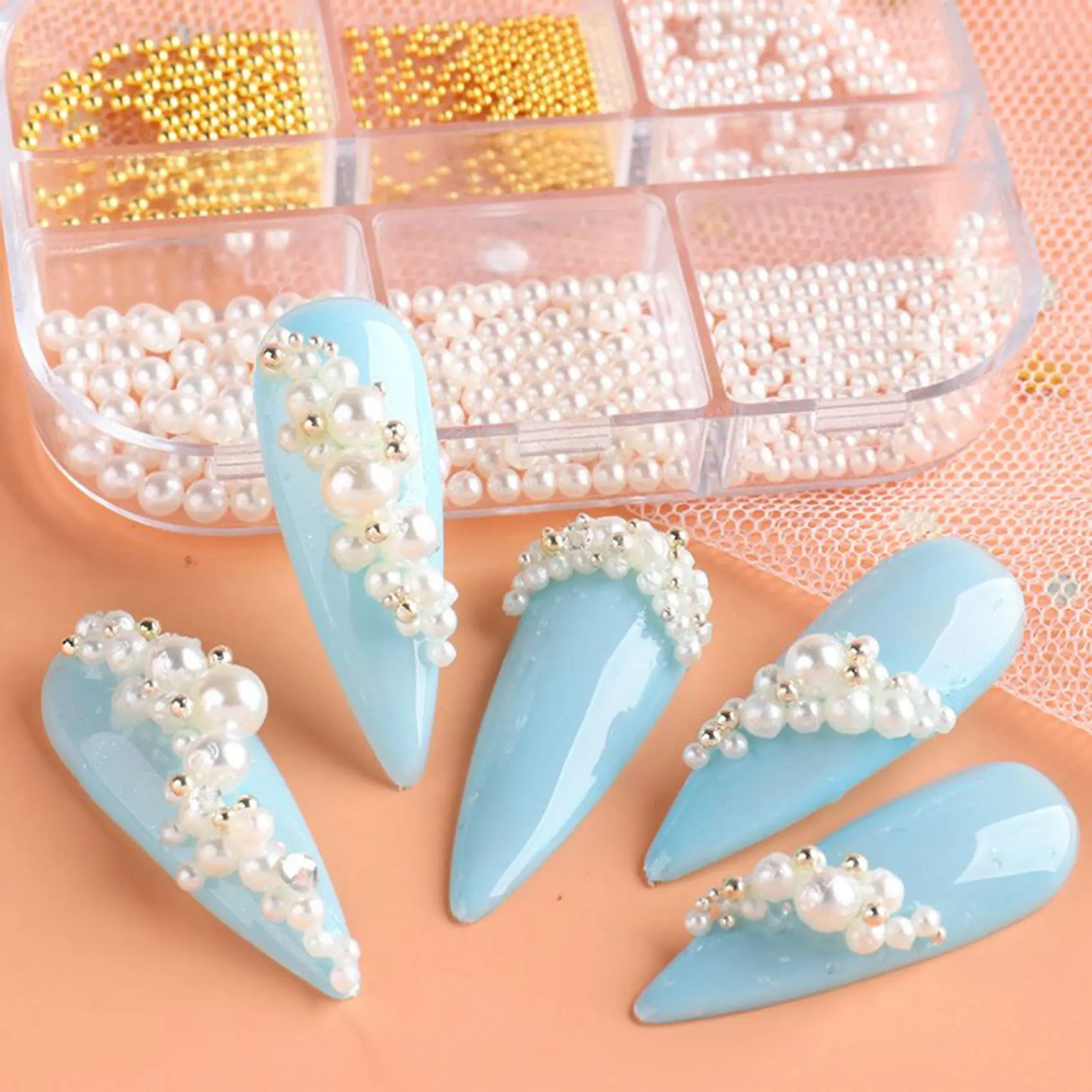 

1 коробка жемчужные украшения, подвески для ногтей, белые круглые детали для ногтей, золотые стальные бусины, шарики, ювелирные изделия, аксессуары для дизайна ногтей