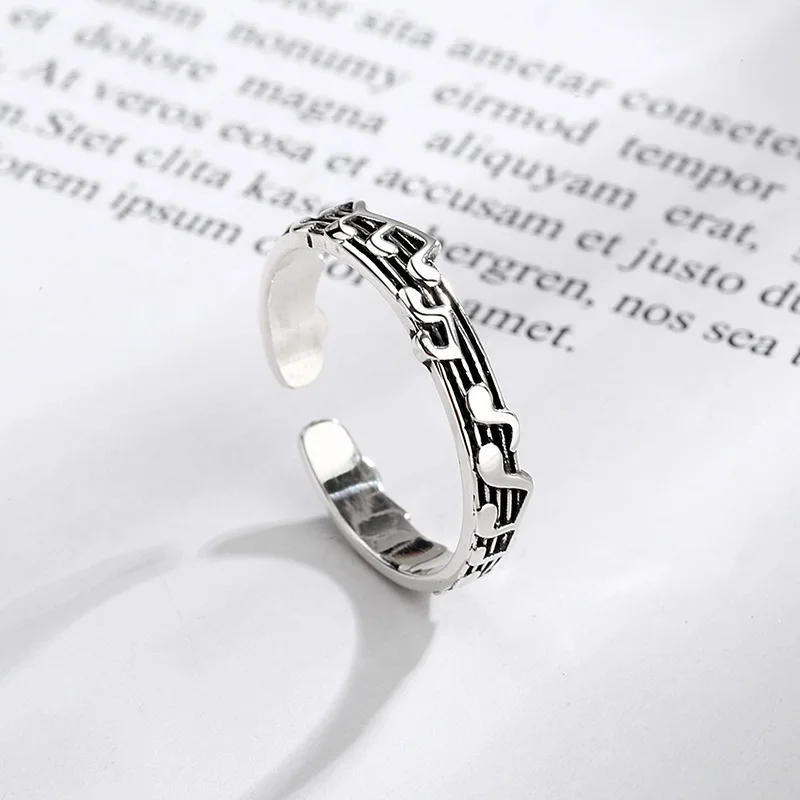 Real Money 925 Sterling Silver Vintage Note Music Finger Rings For Women Money 925 Wedding Party Jewelry Gift