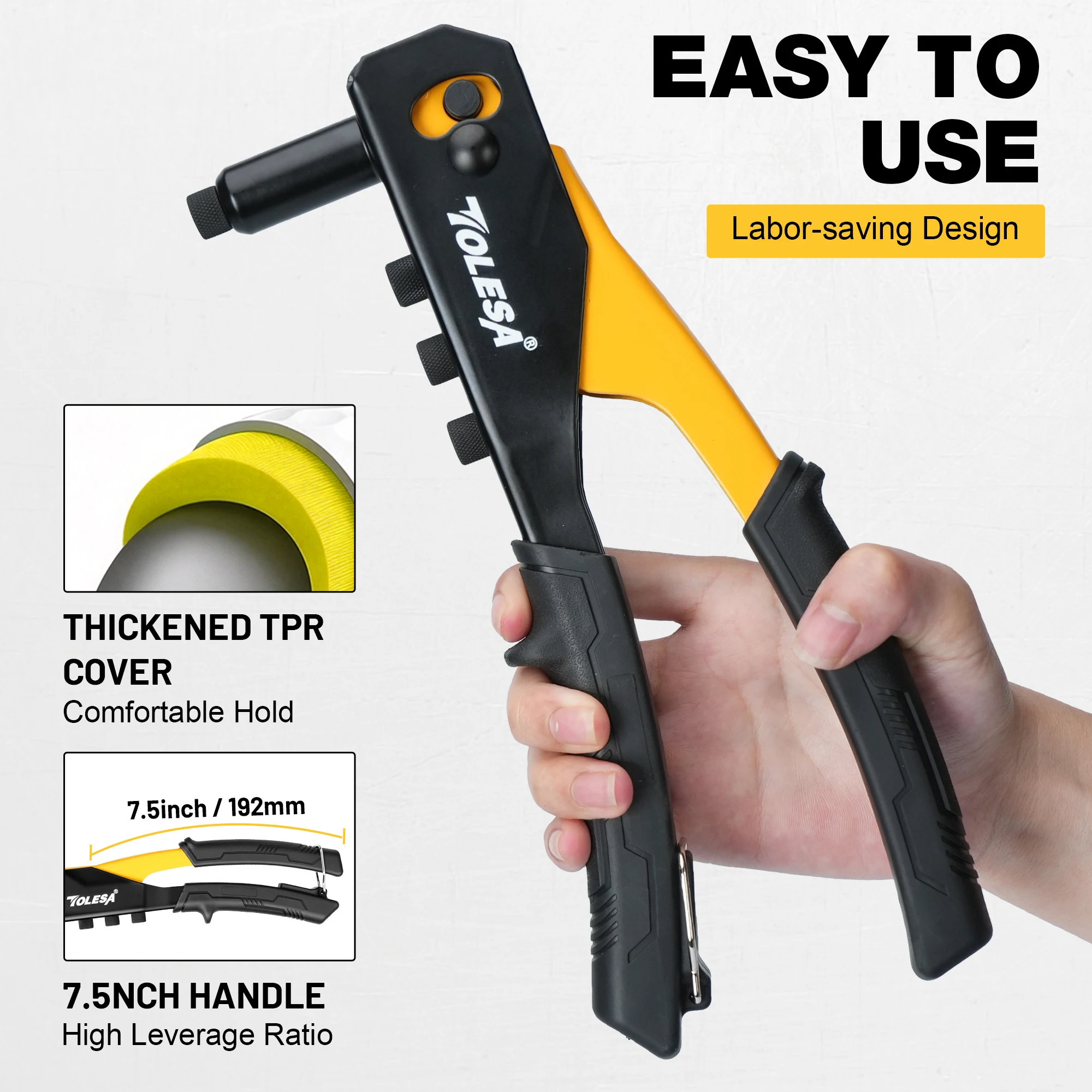 TOLESA Rivet Gun Kit, Heavy Duty Rivet Tool, Hand Riveter Professional Manual Riveting Tool with 200 Rivet, for Metal Automotive