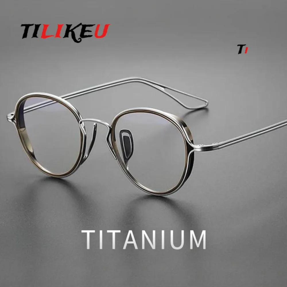 2026 Designer Pure Titanium Glasses Frame DTX100 Men Retro Round Eyeglasses Frame High-Degree Wide Brim Large Face Glasses Frame