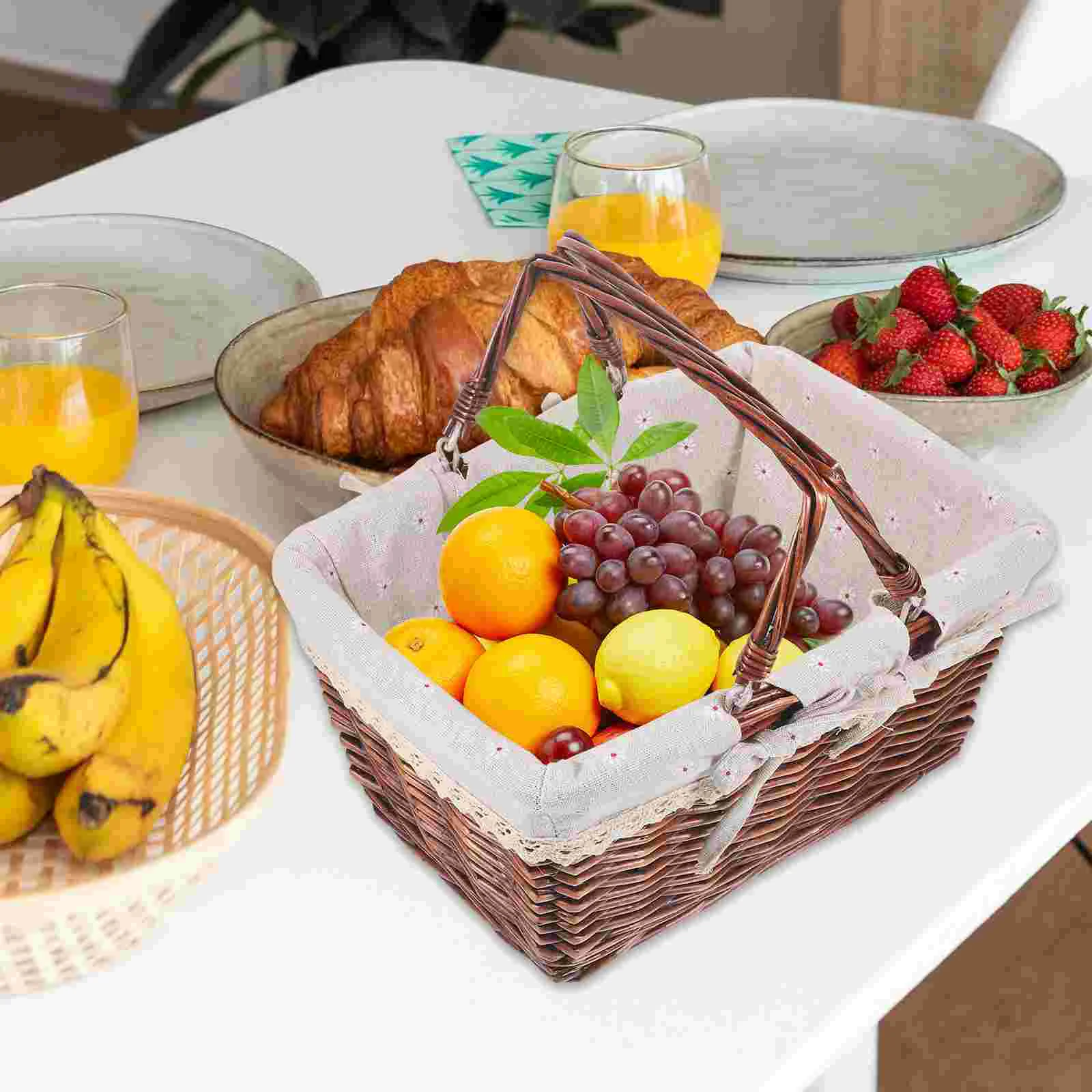 Cesta de Picnic de ratán, organización de pan, almacenamiento Manual de alimentos, frutas, tienda de verduras, cestas tejidas de mimbre, soporte para artículos diversos para fiesta