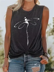 Dragonfly Print Tank Top, Casual Crew Neck Sleeveless Summer Tank Top, Women's Clothing