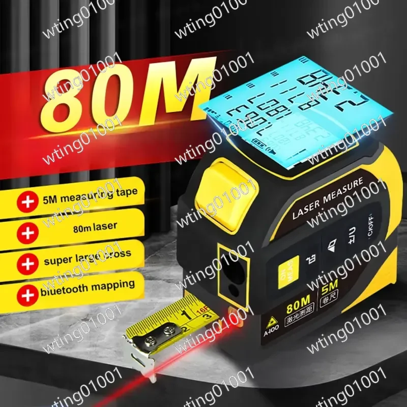 5 in 1 Laser Rangefinder with Bluetooth and 5M Steel Tape Measure 40m 60m 80m 100m Indoor Laser Distance Meter Measuring Tool
