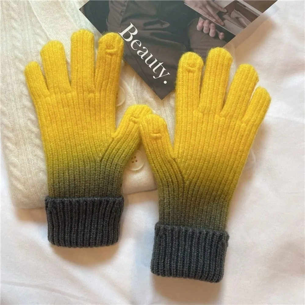Fashion Gradient Winter Gloves Thick Windproof Touchscreen Gloves Fingertip Openings Soft Knit Gloves For Women Men