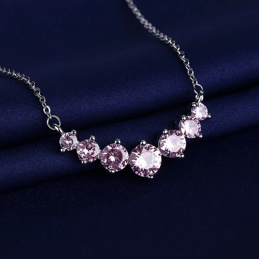 925 Sterling Silver Jewelry Round Zircon Pendant Necklace Women's Exquisite Half Rhinestone Round Clavicle Wedding Party Jewelry
