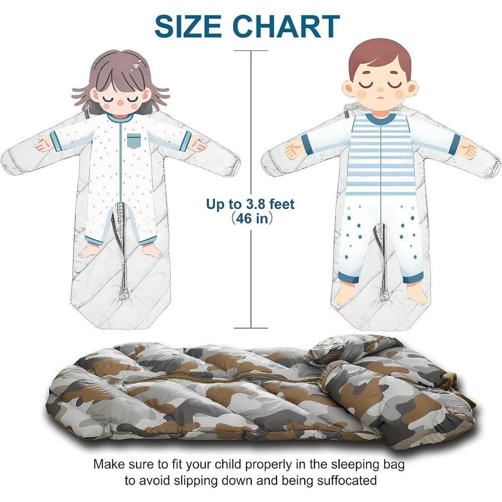 كيس نوم خفيف الوزن للأطفال للأعمار من 2 إلى 4 سنوات |   حقيبة نوم منتفخة للأطفال الصغار للتخييم، أغطية النوم |   ما يصل إلى 46 بوصة |   المدمجة و