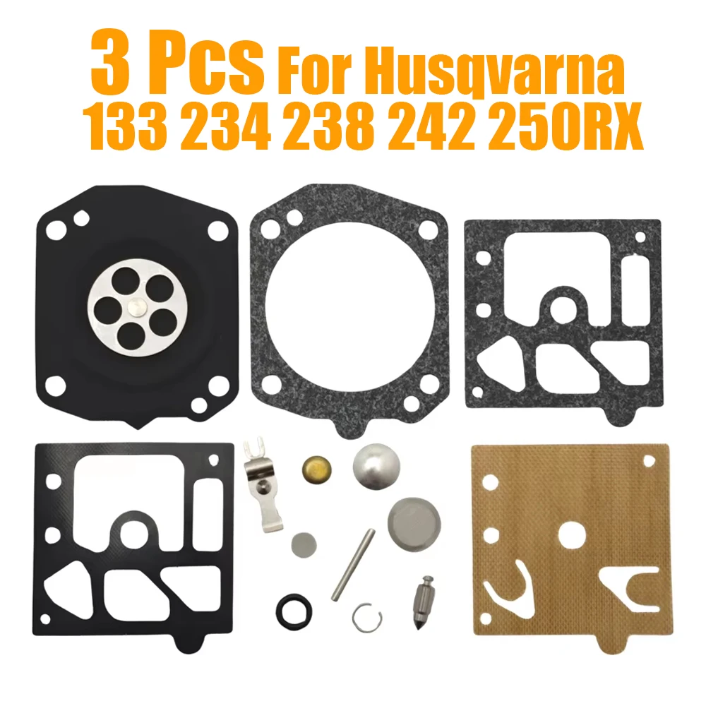 3Pcs Carburetor Diaphragm Gasket Rebuild Repair Kit for Husqvarna 133 234 238 242 250RX 254 262 42 44 440 450 Replace Spare Part