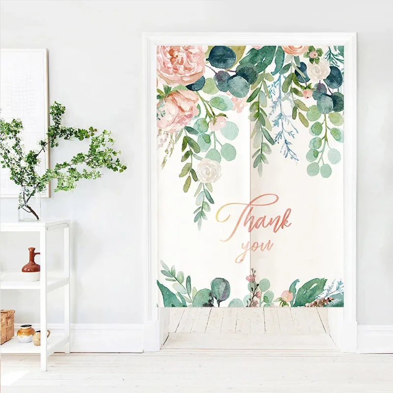 

Green Leaves and Flowers Door Curtain Doorway Partition Curtain for Living Room Bedroom Decor Entrance Fengshui Hanging Curtain