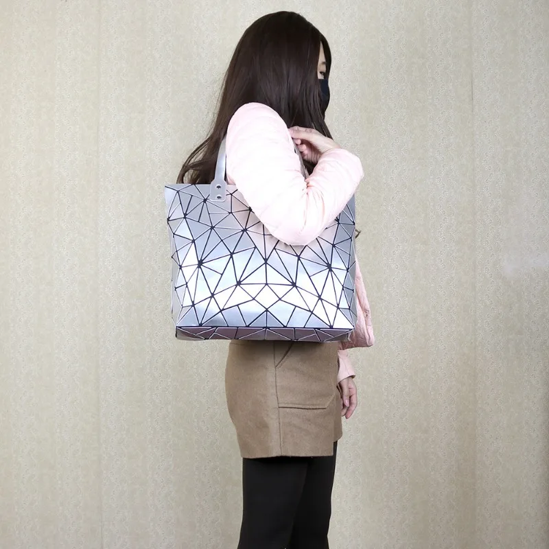 Tote Bag New Geometric Diamond Lattice Large Capacity Handbag Ladies Variable Folding Deformation Shoulder Bag