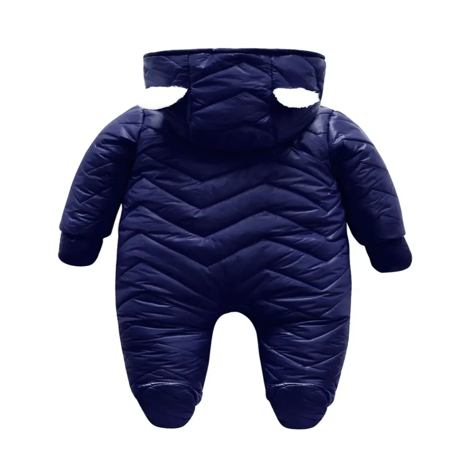 Toddler Boys Winter Hooded Snowsuit Romper - Cozy Plush Jumpsuit with Gloves