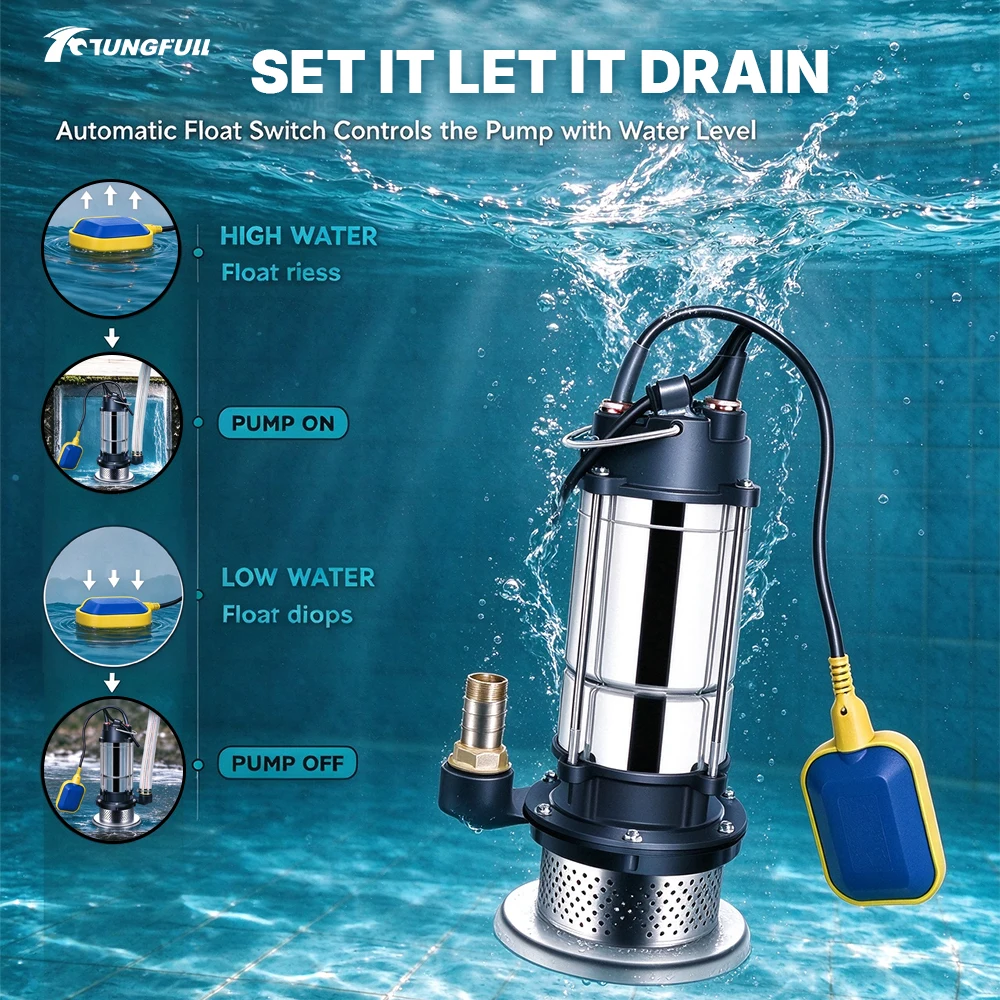 Submersible Water Pump Dirty Water Pump 20m High Lift Float Switch for Basement Water Drainage Septic tank effluent transfer