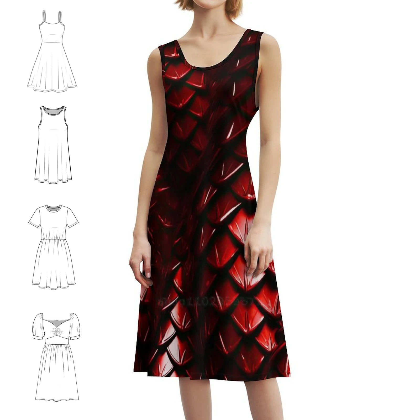 فستان نسائي للحفلات من Red Dragon Scales، ملابس نادي مطبوعة عصرية للإناث، موازين التنين الأحمر التنين