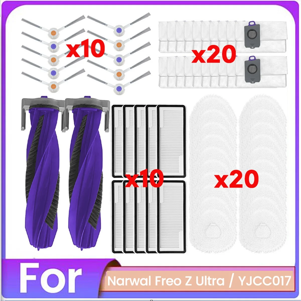 N18R 62PCS Brush Filter Dust Bag and Mop Cloth Kit for Freo Z Ultra YJCC017 Vacuum Cleaner Accessories Replacement