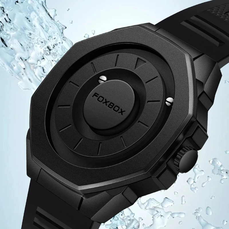 FOXBOX Unique Dial Quartz Watch Fashion Casual Sports Silicone Creative Scrolling Pointer Magnetic Force Waterproof Watches Male
