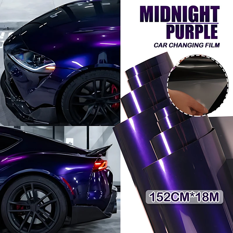 152CM*18M PET Super Glossy Metallic Midnight Purple Wraping Vinyl Wrap Sticker For Car Decals Motorcycle Sticker Car Sticker