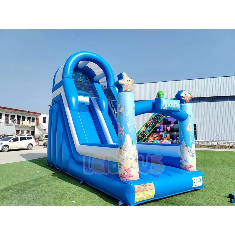 Ocean Sea World Inflatable Dry Slide Starfish Fish Octopus Printed Inflatable Playground Slide for Kids Birthday Event Party