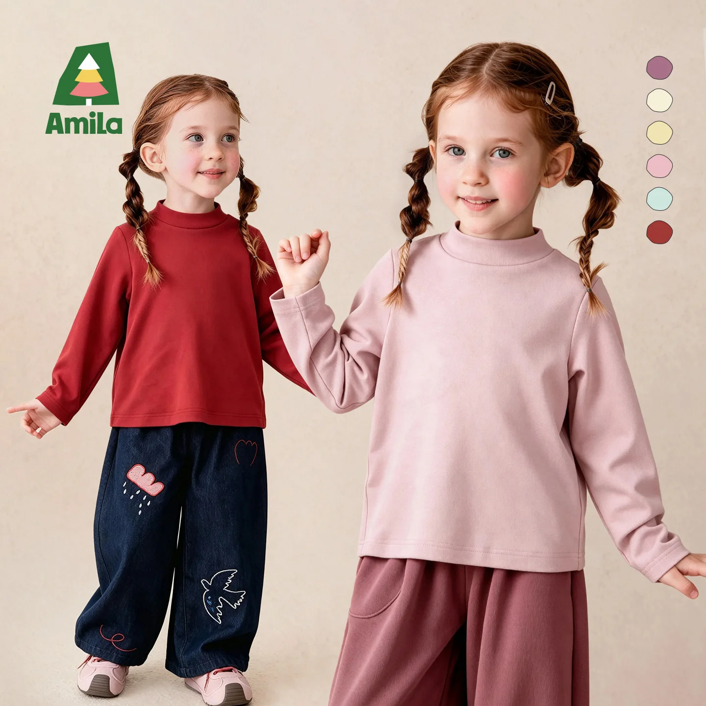 Amila 2026 Autumn New Kids Half Turtleneck Fleece Lined Base Shirt Extra Warm Skin Friendly Soft Comfortable Inner Top