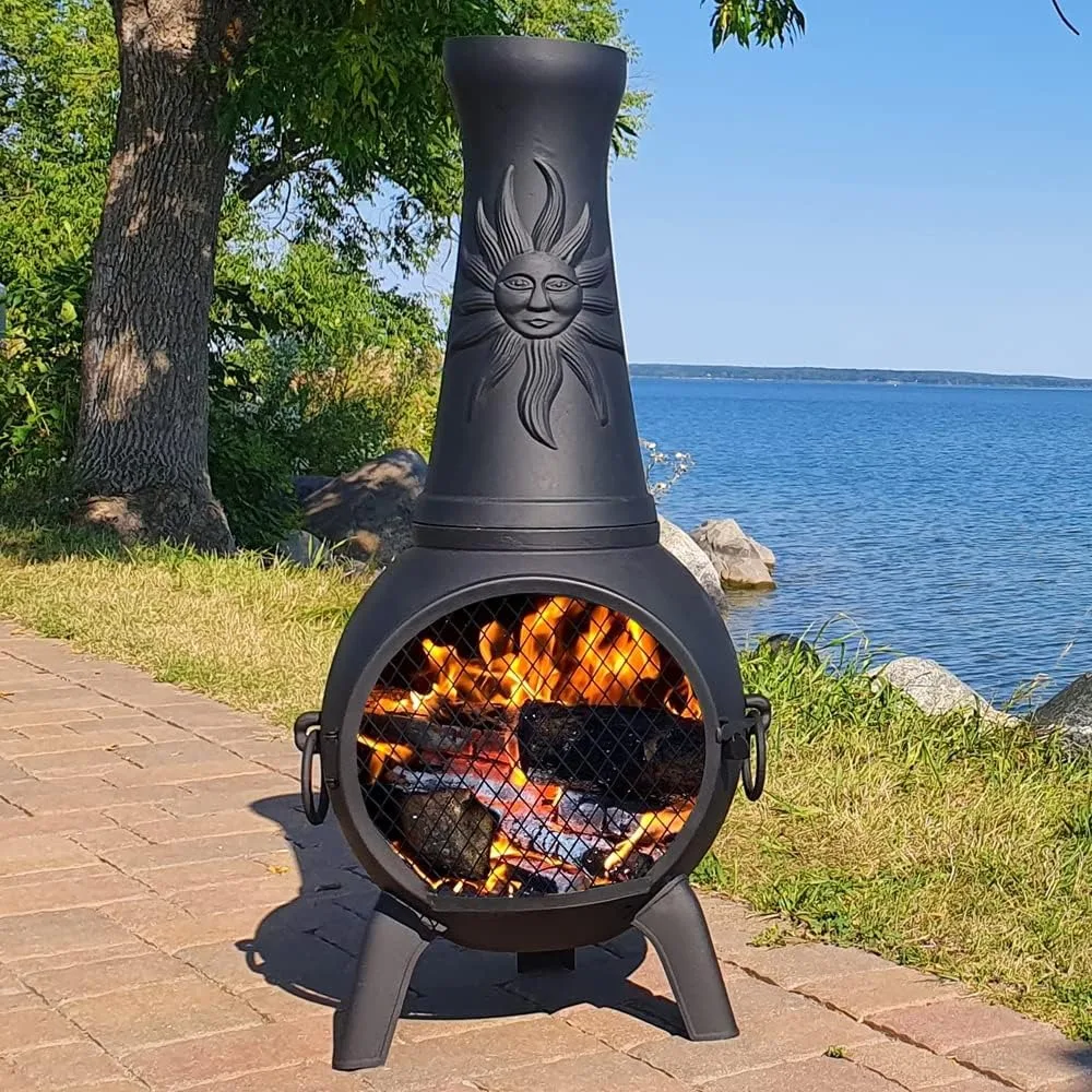 

Sun Fire Outdoor Chiminea Fireplace by Cast Aluminum Deck or Patio Firepit