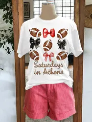 Cute Bow Football Print Tee  Game Day T-Shirts