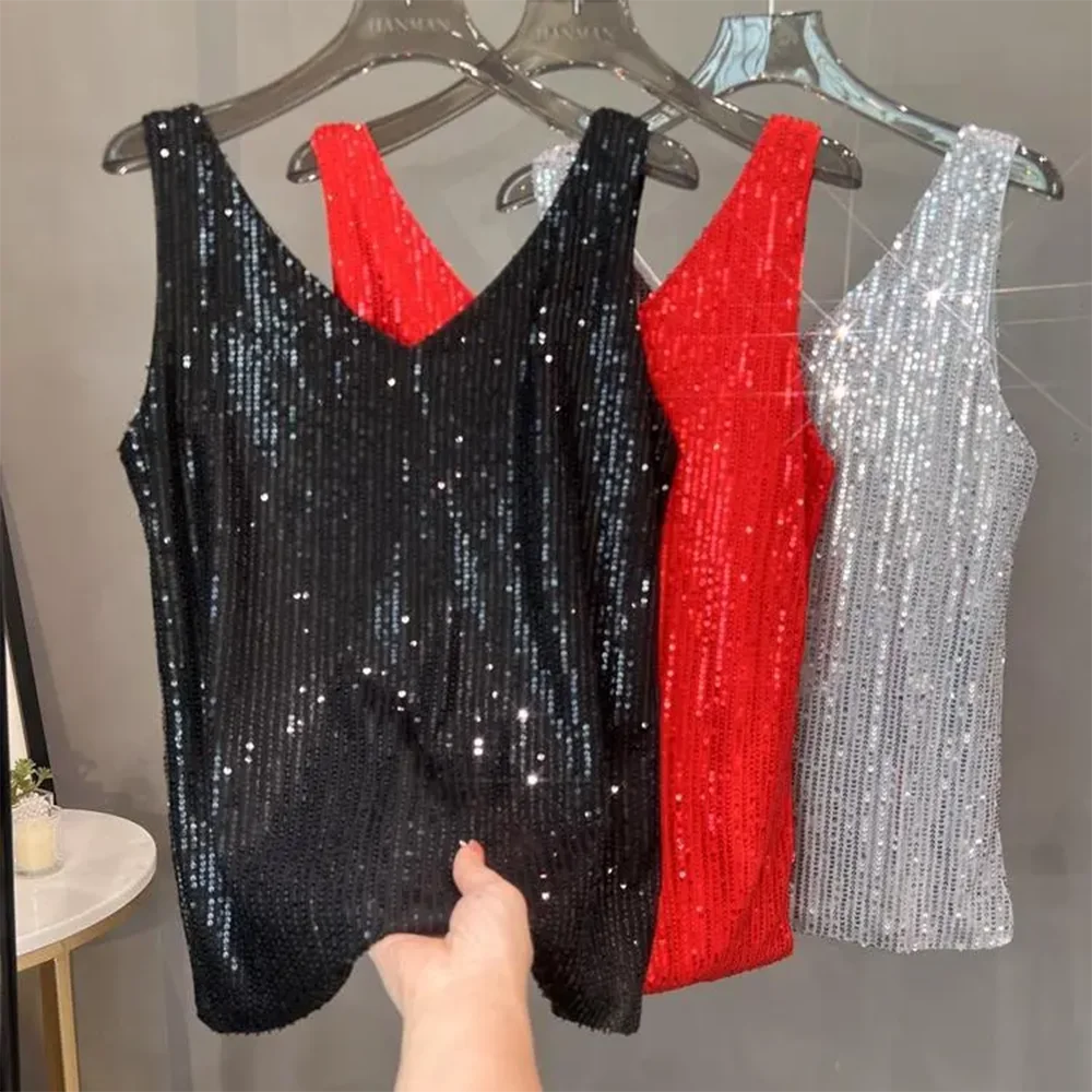 2026 Summer New Men's Sequined Sleeveless Vest American Retro Fashion Trend Street Hip Hop Loose Casual Niche Men's Tops