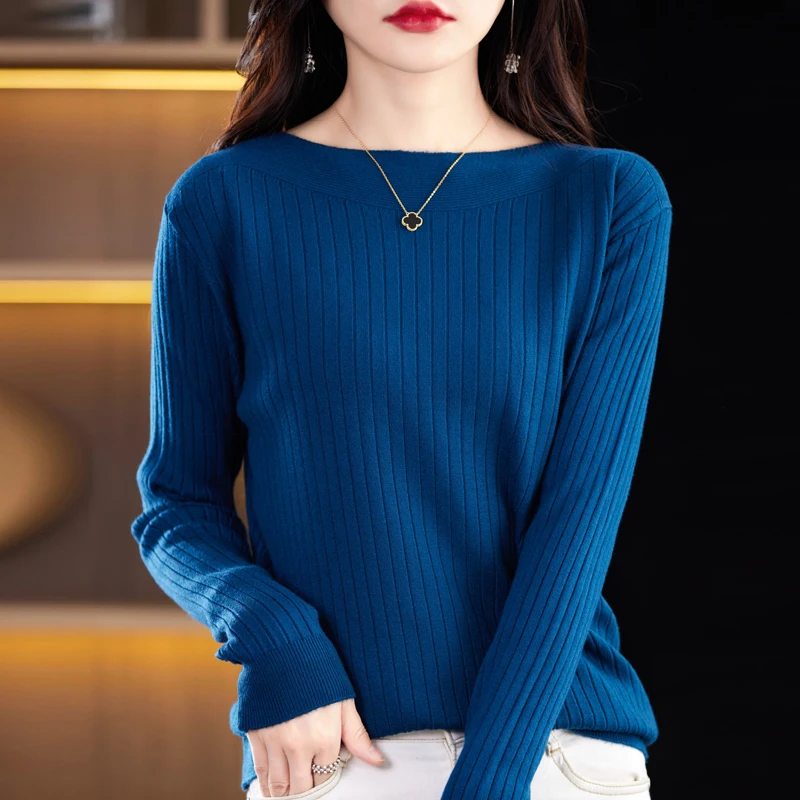 

Women Long Sleeves Cashmere Sweater Women New Autumn Winter Cashmere Sweater Women One line neck Pullover