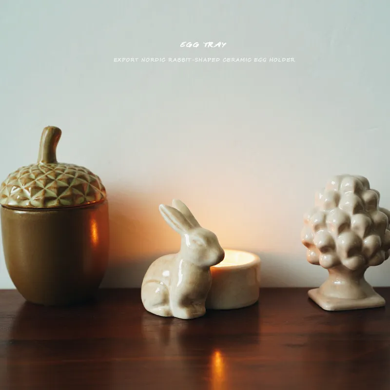 Ceramic Gray Rabbit Candlestick Heat Resistant White Cartoon Animal Candle Holder Nordic Style Desktop Candelabrum Bed Room