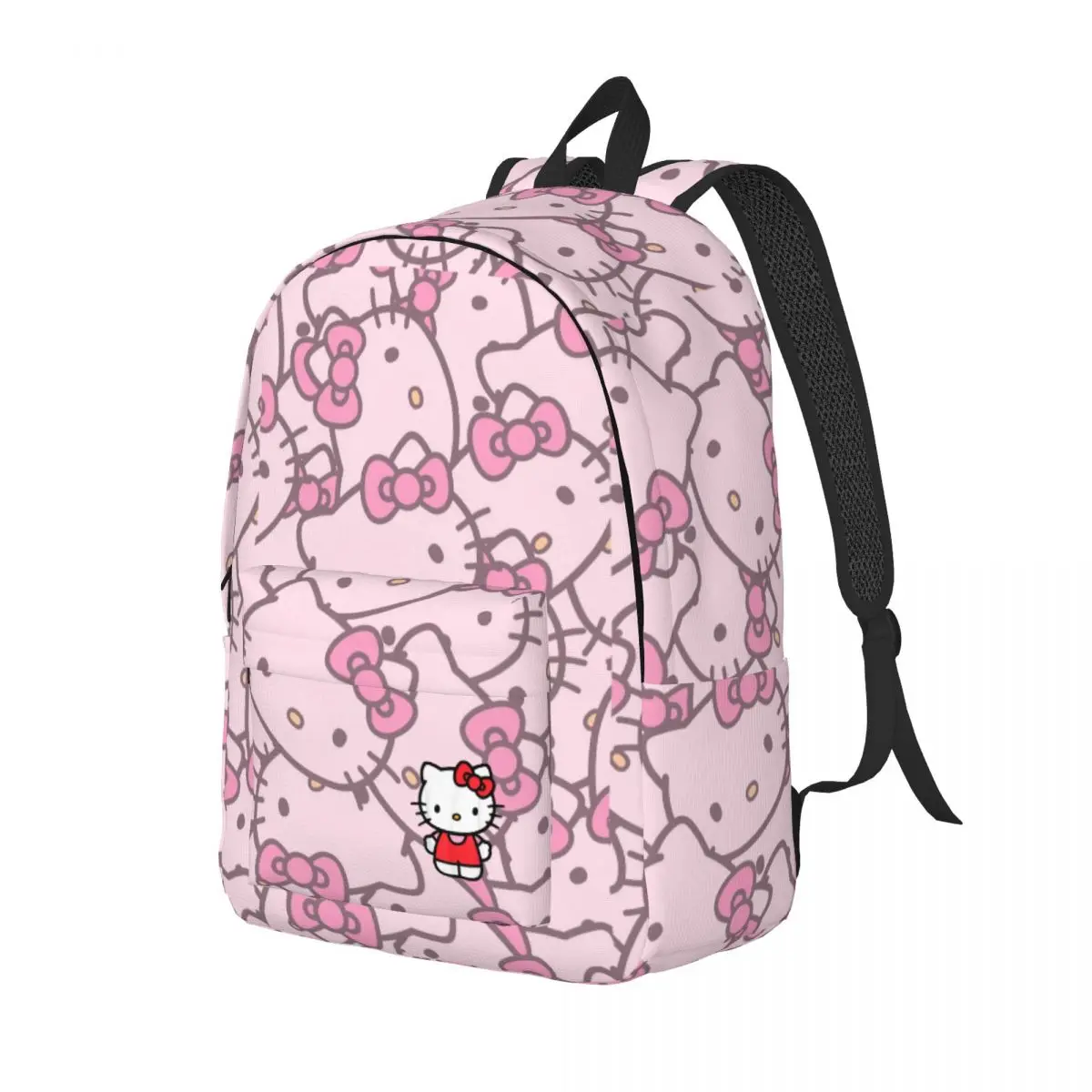 Hello Kitty Face Backpack Elementary High College School Student Kawaii Cartoon Bookbag Men Women Canvas Daypack Durable