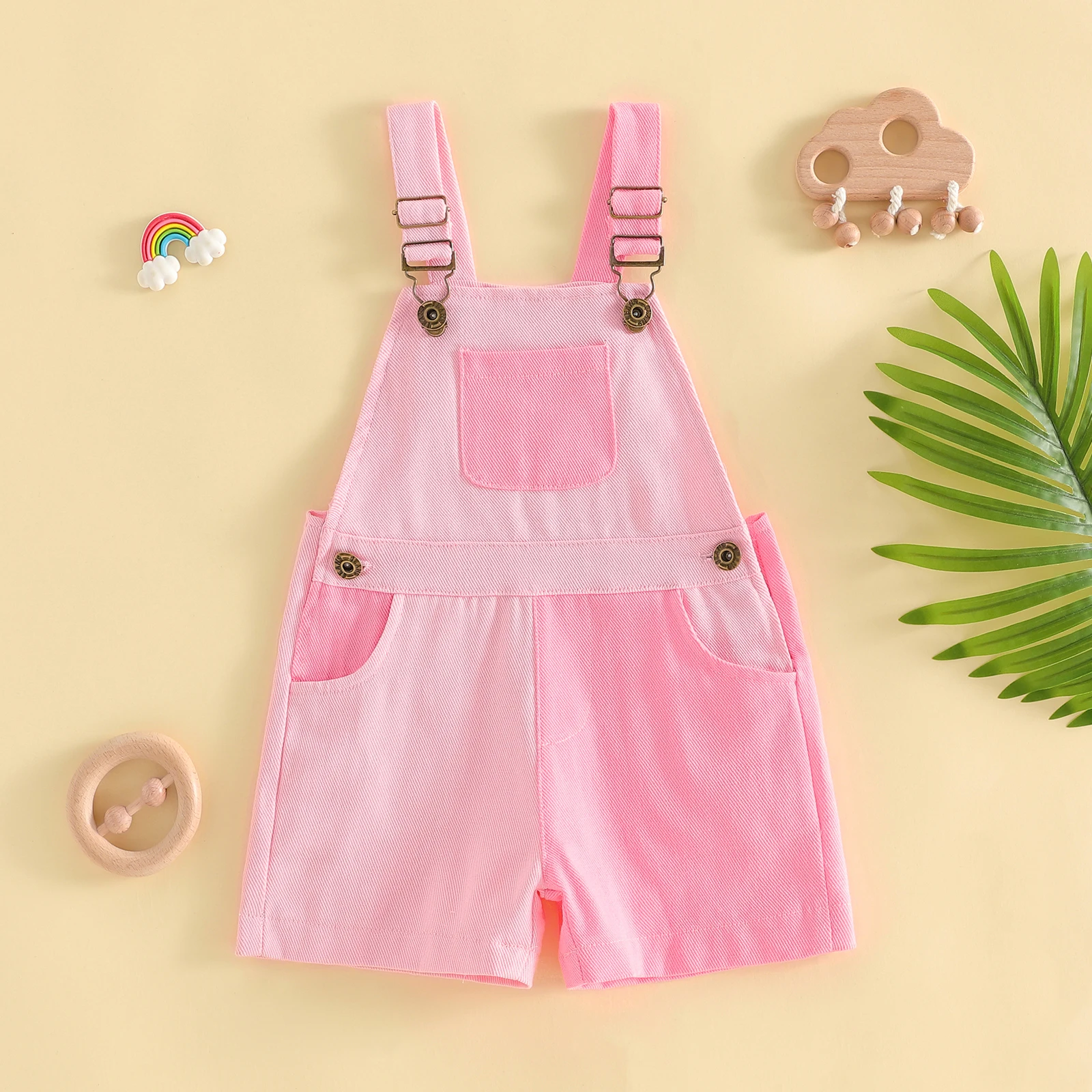 Kids Girls Boys Overall Shorts Cute Contrast Color Summer Jumpsuit with Pockets for Casual Daily