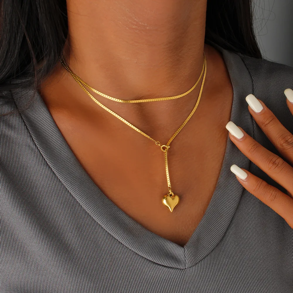 DIY accessories Guangdong decoration foreign trade long love pendant necklace titanium steel 18K gold simple design double-layer