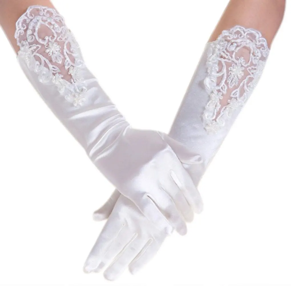 

Wedding Flower Girls Communion Pageant Costume Long Satin Gloves