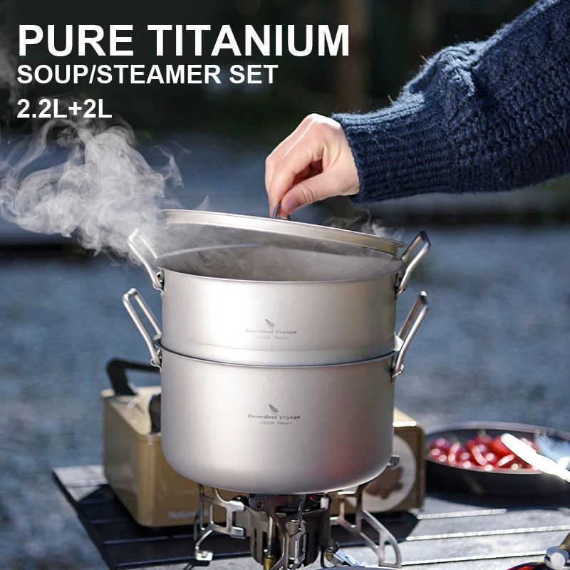 

Набор для супа/пароварки из чистого титана, легкая, портативная и здоровая, большая емкость, посуда для кемпинга, пикника, приготовления пищи