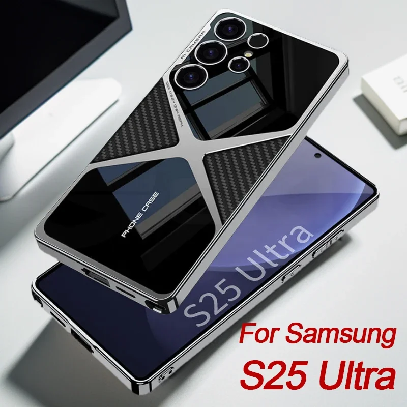 

Luxury Leather Plating Case For Samsung Galaxy S25 S24 S23 Ultra Camera Protective Soft Edge Cover For Galaxy S25Ultra Case