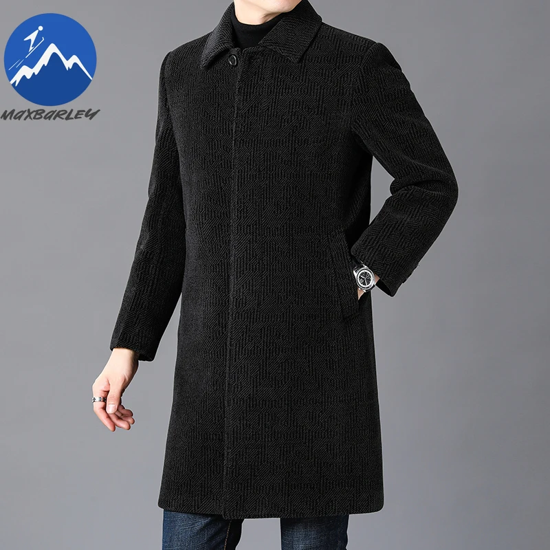 

Maxbarley Korean Long Coat Men Fashion Tide Single Breasted Overcoat Man 2025 Winter New Stylish Wool Blends Trench Casual Loose