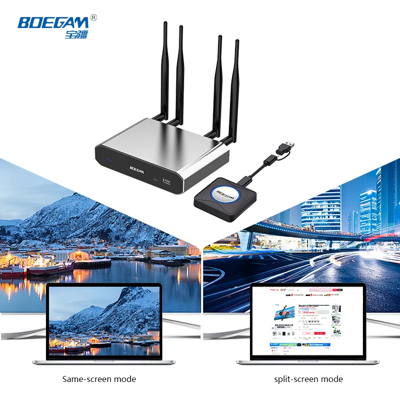 نظام عرض لاسلكي 4K مع جهاز استقبال وجهاز إرسال USB-C/A لغرف الاجتماعات، متعدد الشاشات، AirPlay، Miracast