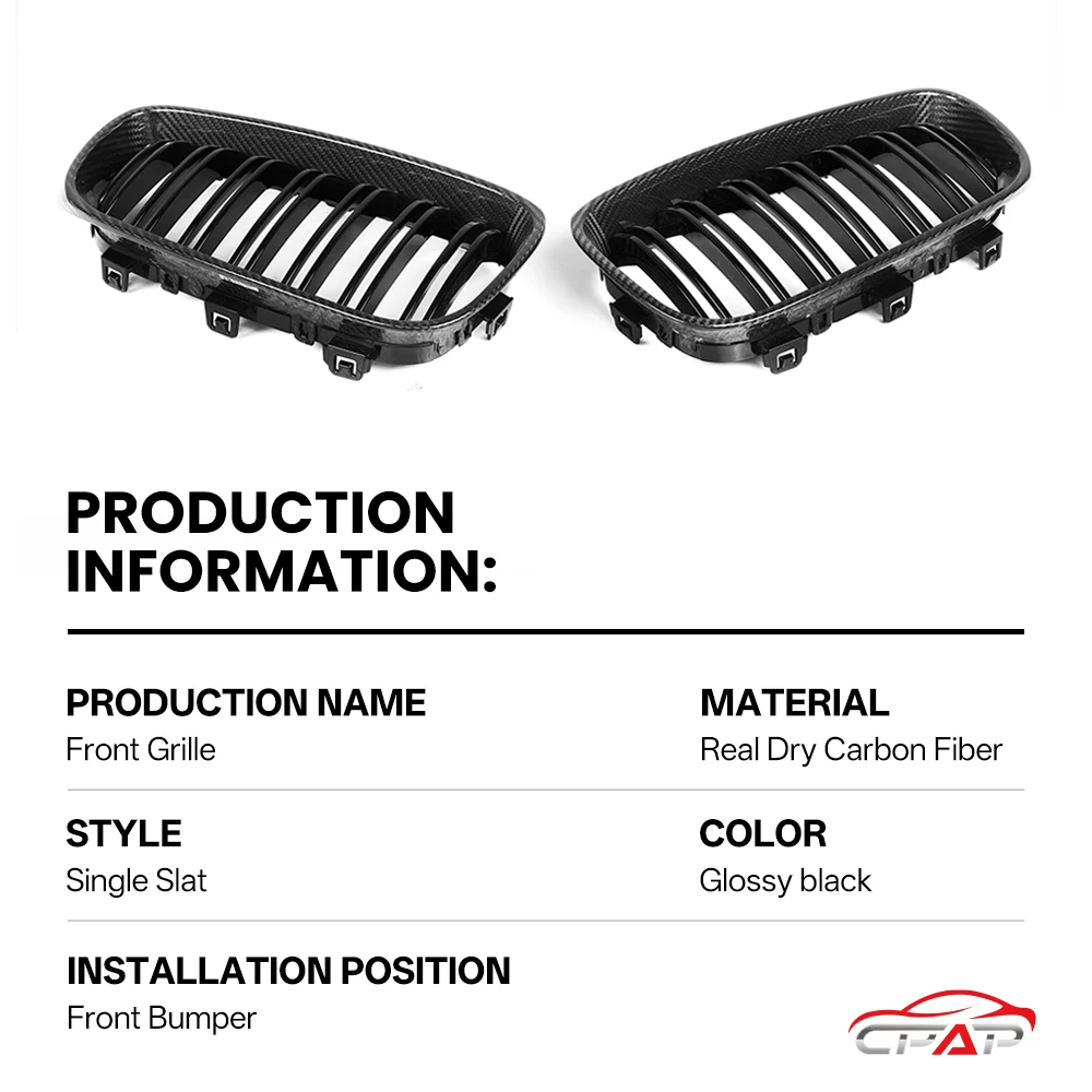 Front Kidney Bumper Grille For BMW 3 Series F34 GT 2012-2020 Real Dry Carbon Fiber Hood Grills Racing Auto Replacement Part