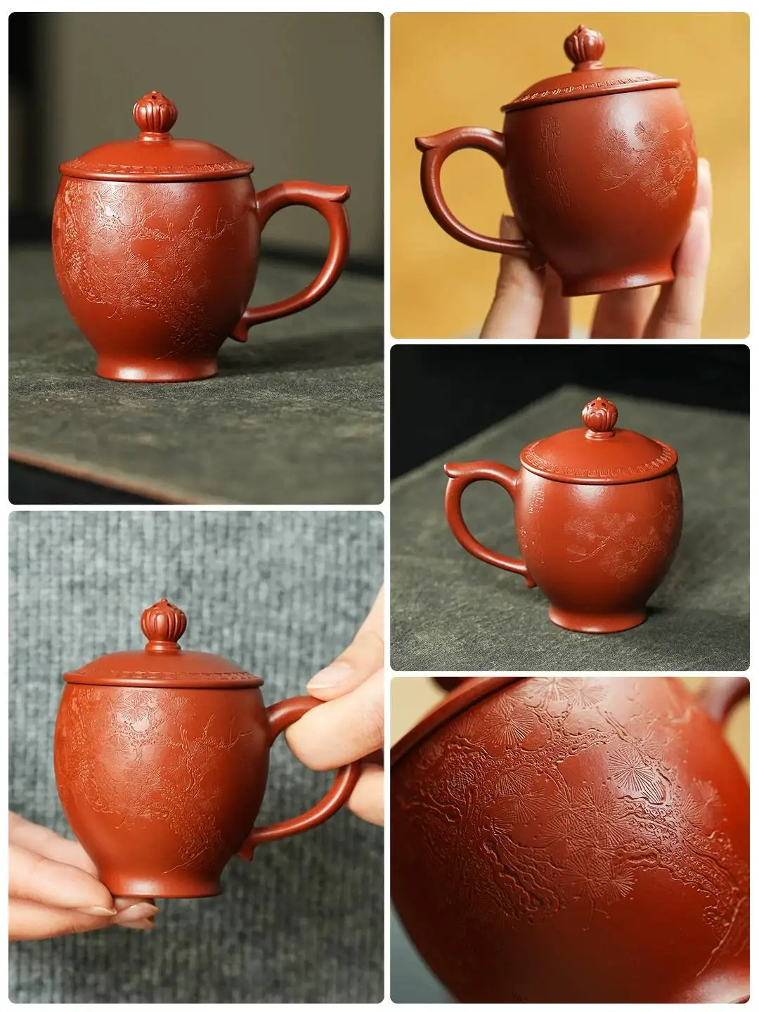Yi Hut Spring| High-End Purple Clay Ultra-Fine Craftsmanship, Ting Song Cup, Zhu Clay, 120C Small Size, Personal Use Lidded Cup.