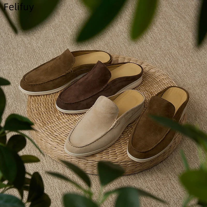 Cow Suede Leather man's Slip-on shoes slippers Genuine leather sheepskin Sheepsuede British Style men's Mueller Shoes sandals
