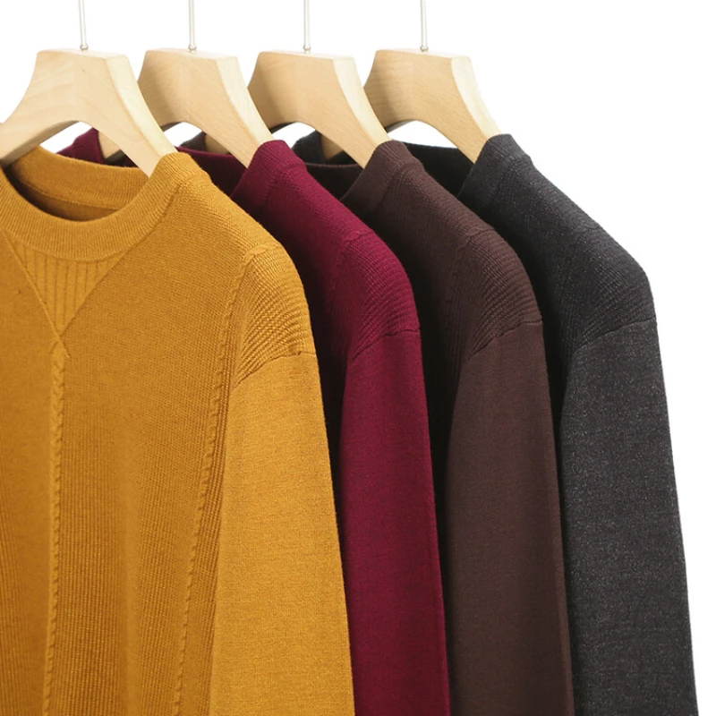 Casual O-neck sweater, autumn and winter solid color warm long-sleeved pullover, men's business casual sweater.M-4XL