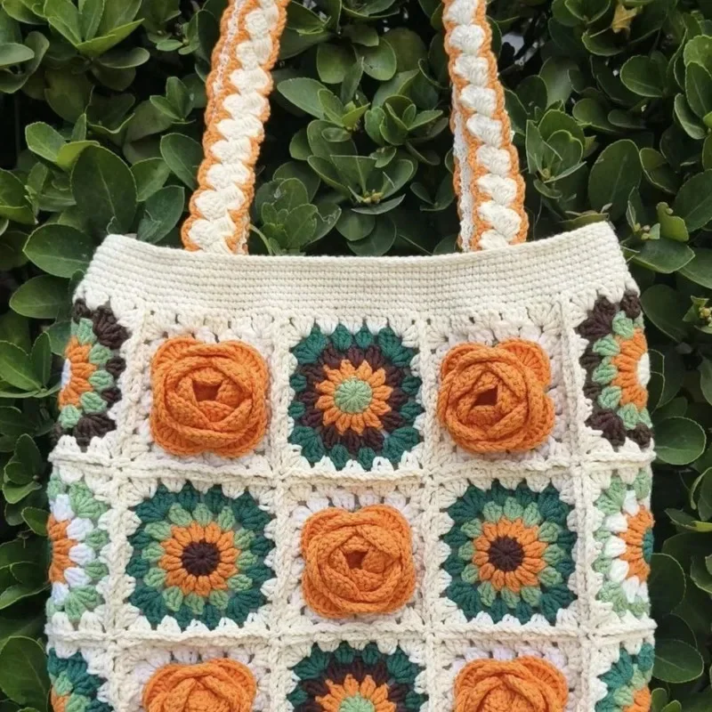 

Camellia Grandmother Checker Shoulder Bag DIY Materials Package Crochet Knitting Supplies Handmade Yarn Weave Friend Girlfriend