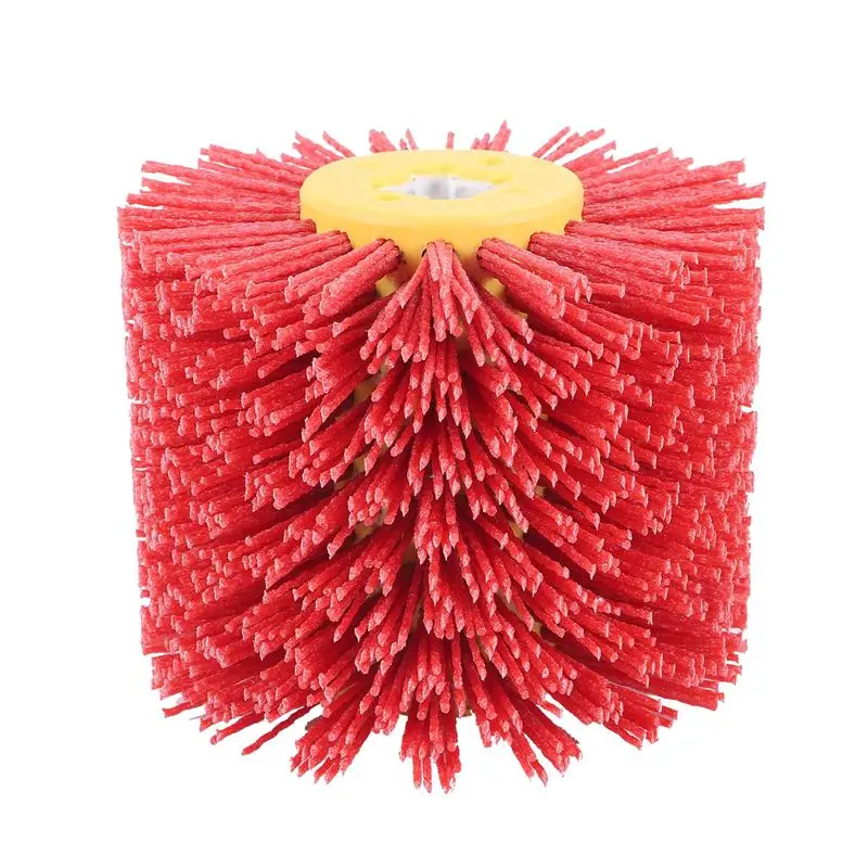 AEE4-Red Abrasive Wire Drum Brushes Deburring Polishing Buffing Wheel For Furniture Wood Angle Grinder Adapter