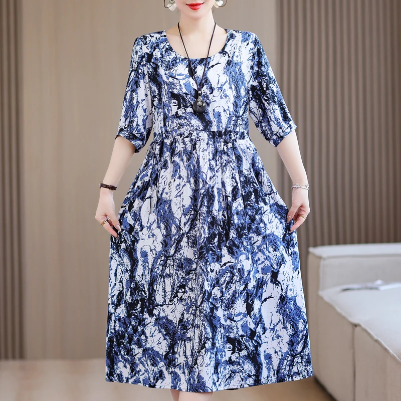 Casual Summer Women\'s Dresses 2024 New Half Sleeve Vintage Print Long Dress Female Summer Clothes High Quality