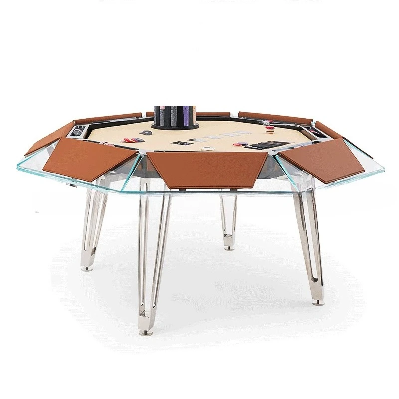 High-end poker table crystal tempered glass chip table villa entertainment eight-person chess and card table
