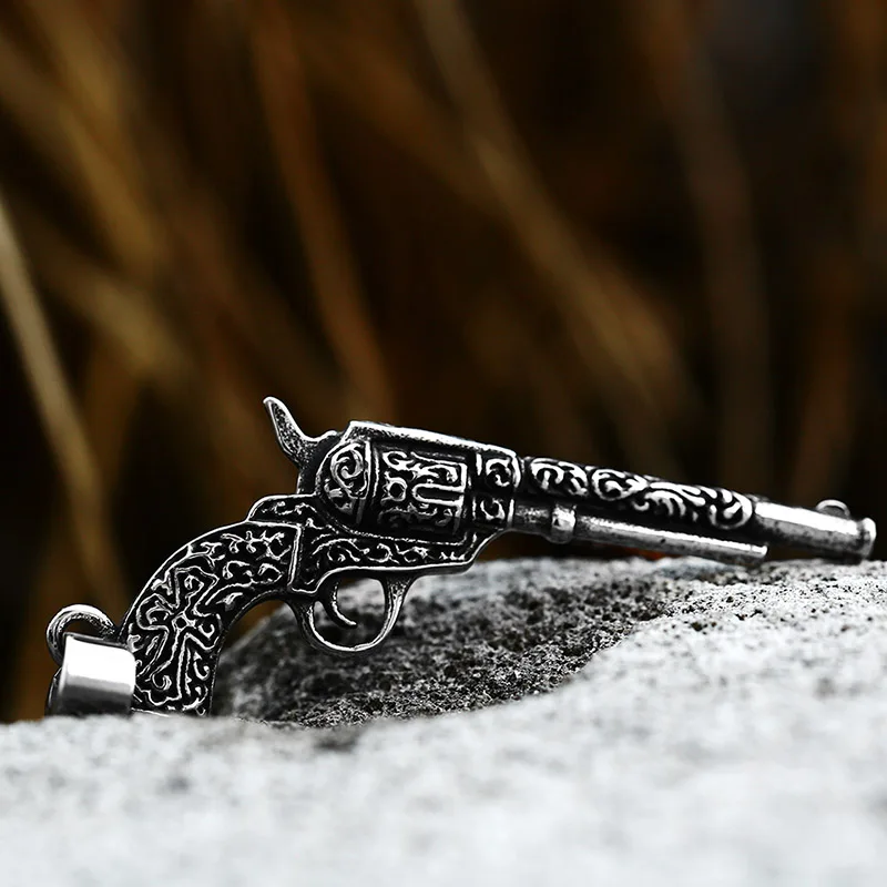 Steel Soldier Punk Hip Hop Cool Stainless Steel Gun Shaped Pendant for Man