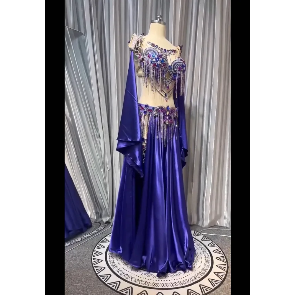 BellyDance Suit Embroidery Diamond Bra Split Fishtail Skirt Performance Set Custom Adult Child Competition Clothing Accessories