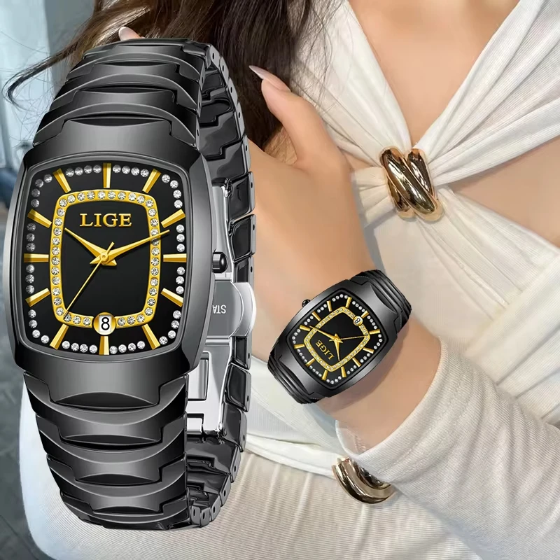 

2025 LIGE Brand New Luxury Womens Watch Fashion Diamond Quartz Wristwatches Waterproof Ceramic Strap Ladies Watch Reloj Mujer