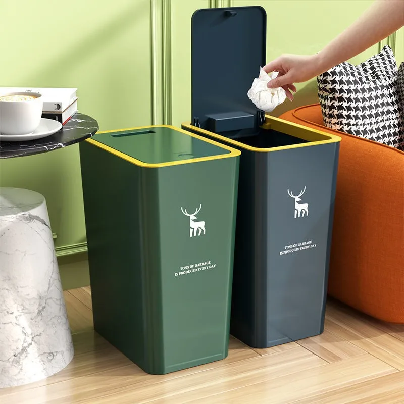 10L/15L Trash Can with Lid Large Container Press-Type Classification Waste Bins for Living Room Bedroom Toilet Kitchen Office