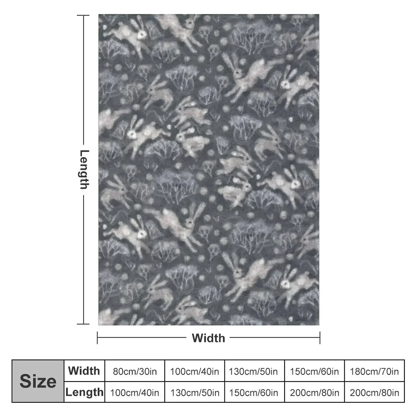 Hares Field, Winter Snow Field Bunnies Rabbits Pattern Grey Throw Blanket Soft Beds Cute Soft Plaid Sofas Blankets