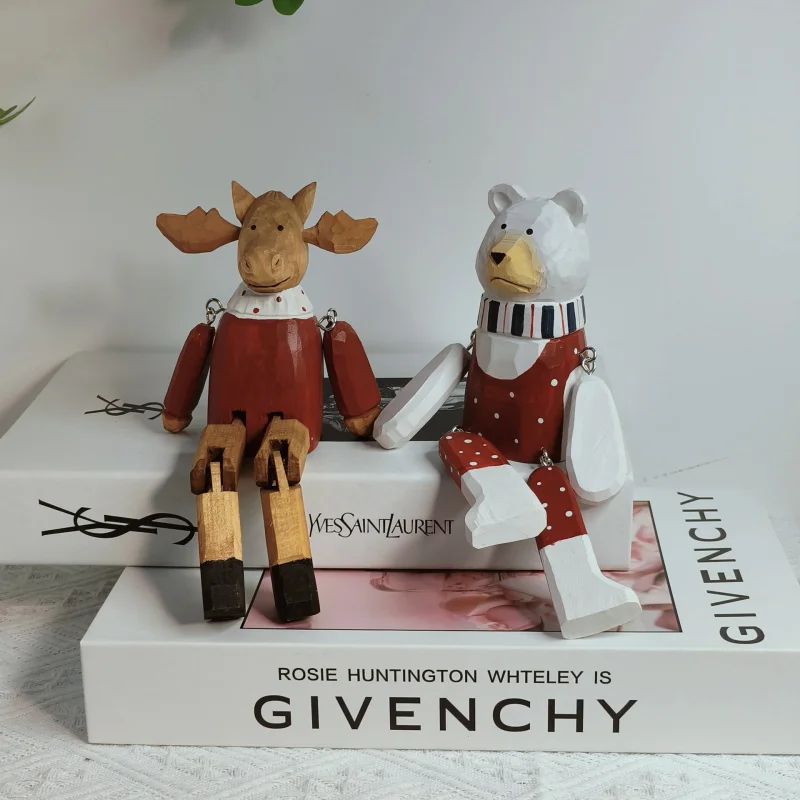 Christmas Ornaments Snowman Reindeer White Bear Wooden Crafts New Year Gifts Back-to-School Season Desktop Ornaments with Movabl