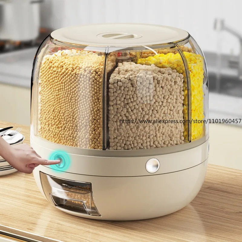 Contenedor de almacenamiento de arroz con compartimento giratorio, contenedor de arroz sellado a prueba de insectos y humedad, organizador de granos para el hogar para cereales de arroz