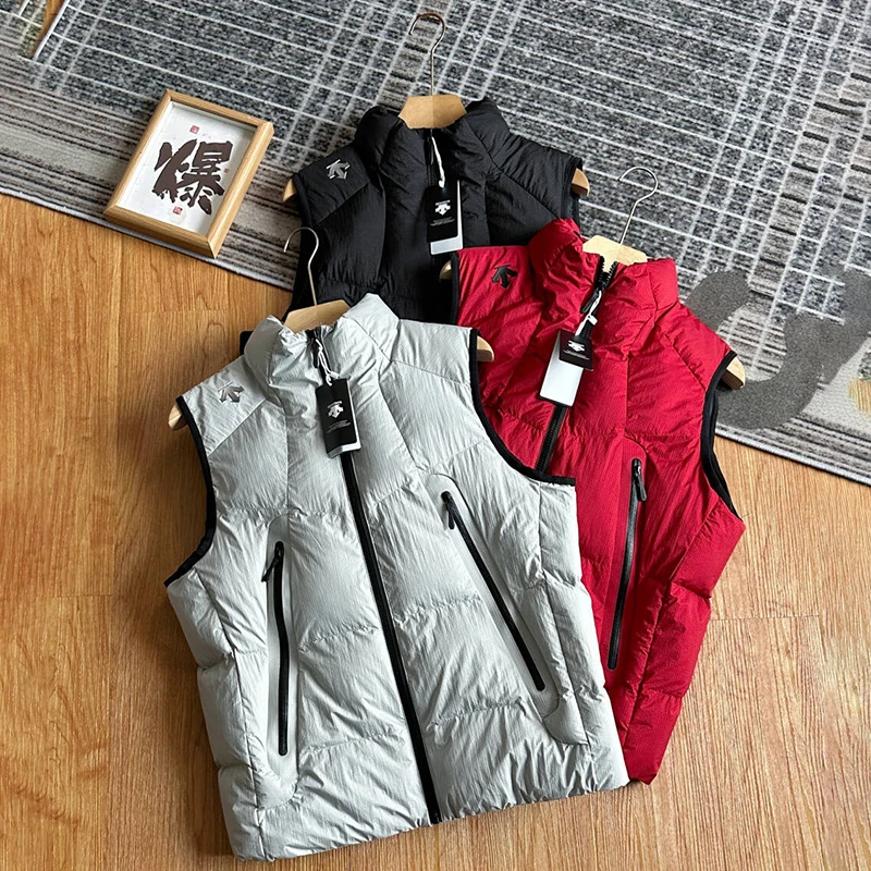 Casual solid color unisex vest standing collar down cotton vest 2026 autumn new item DESCENTE